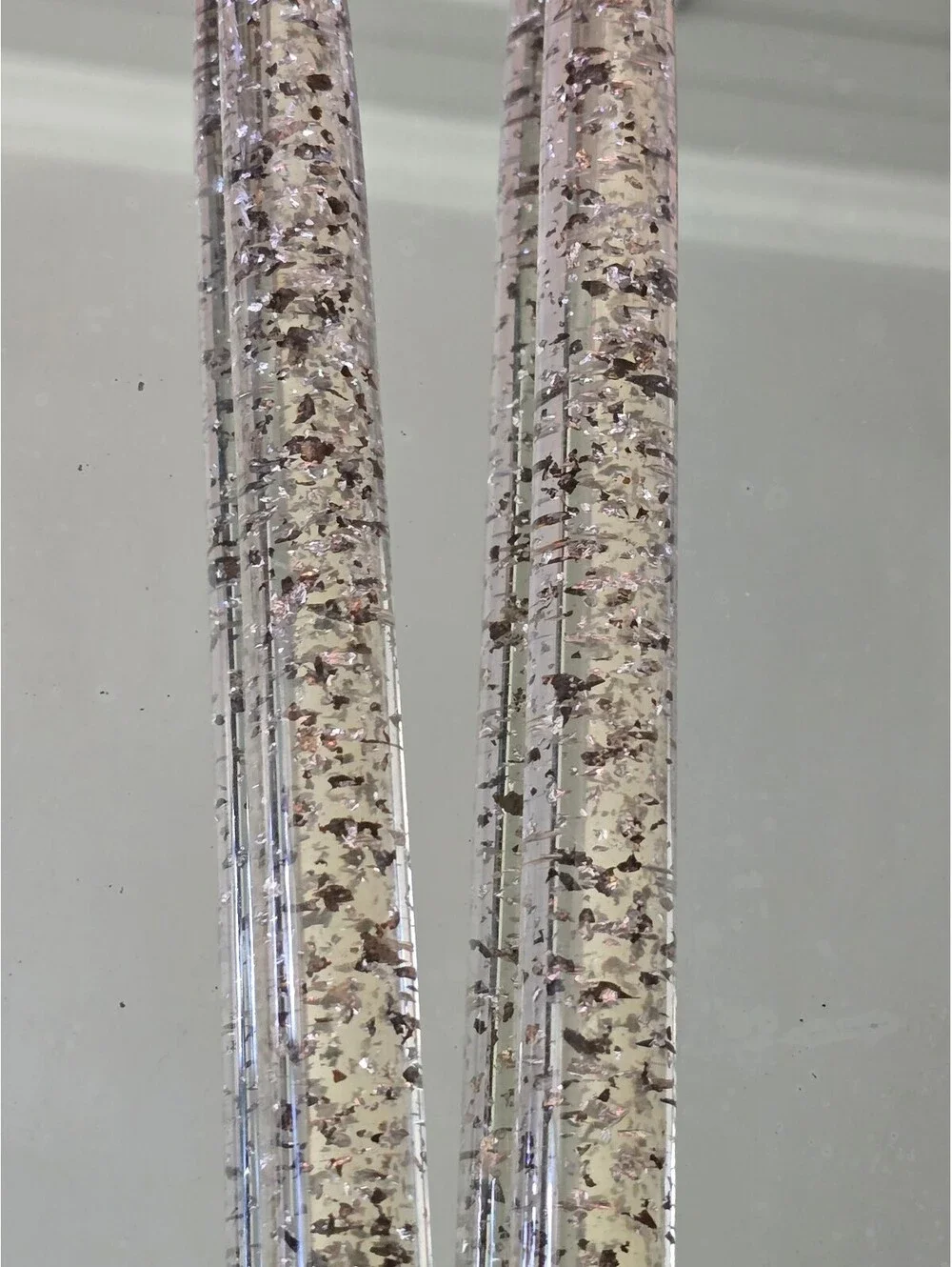 2 Lucite Taper Candles 12 in Gold & Silver Foil Flakes